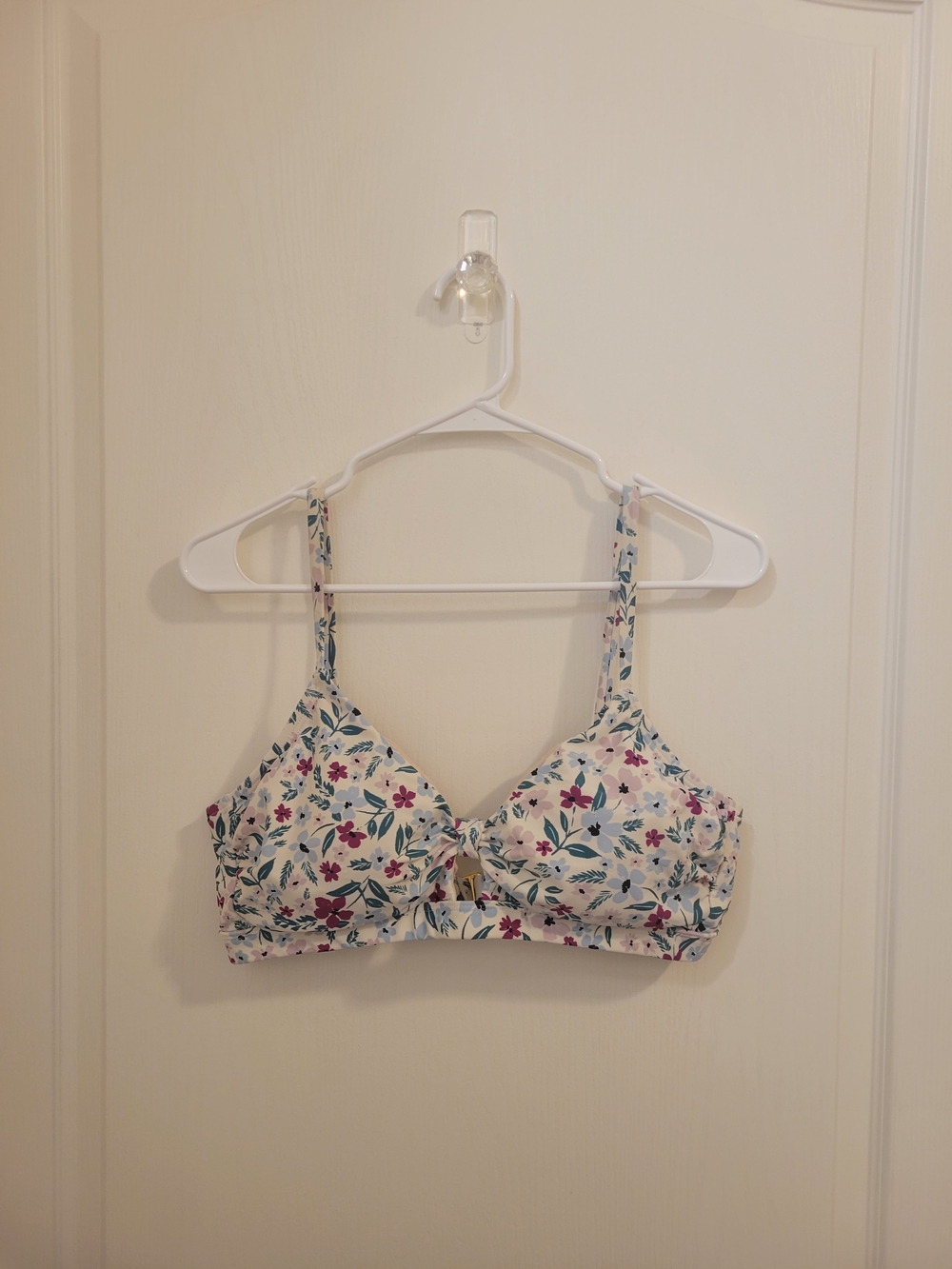 Kona Sol White Floral Wireless Swim Bra with Blue & Pink Flowers